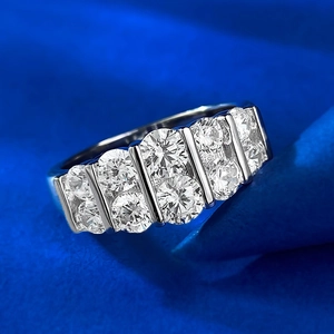 Modern S925 silver double row zircon ring with sparkling clear stones on blue silk