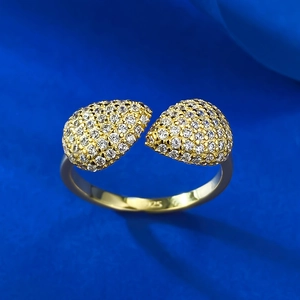 Anello aperto bohémien in argento S925 di lusso con cristalli a doppia goccia pavé