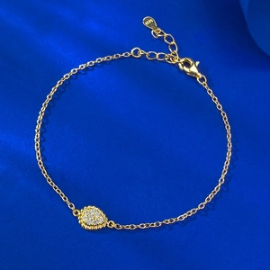 Bracciale Con Pendente a Goccia d'Acqua in Argento Sterling 925 Placcato Oro Lussuoso Braccialetto Intarsiato Strass Gioielli Donna