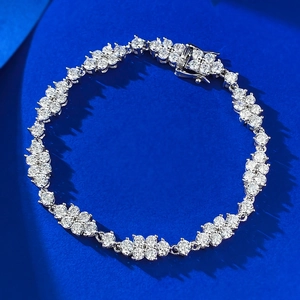 925 Sterlingsilber Blumen Cluster Tennis Armband Für Damen Funkelndes Weißes Strass Gliederkette Armband Mode OL Hochzeit Schmuck