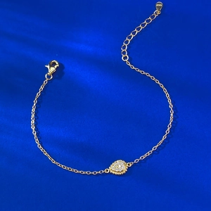 Bracciale a goccia d'acqua bohémien in argento S925 placcato oro con pietre di zircone