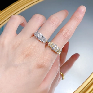 Detailed close-up of S925 silver double row zircon rings with geometric segmented design