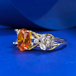 S925 silver bee ring with 7x9mm oval sunset orange stone and diamond accents