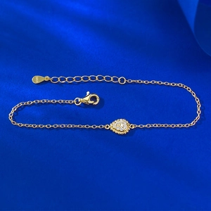 Elegante bracciale boho in argento S925 placcato oro con pendente a goccia e zirconi lucidi