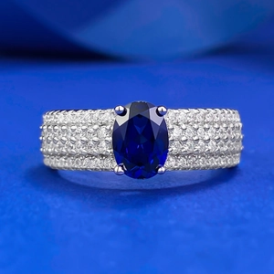 Bague en Argent Sterling 925 Avec Pierre Bleue Ovale Et Pavé de Strass Large Anneau pour Femme Bijoux de Mode Cadeau d'Anniversaire