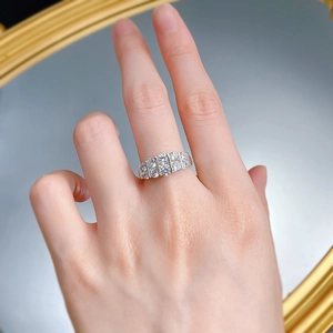 Macro detail of S925 silver ring featuring five brilliant-cut zircon stones in pavé setting