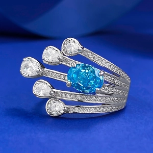 Bague en Argent Sterling S925 Avec Pierre Bleu Marine pour Femmes Élégante Géométrique Incrustée Strass Bijoux Style Doux Accessoire Fête
