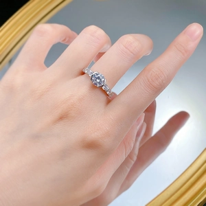 Detailed view of S925 silver ring featuring a 7mm round diamond and half-bezel setting
