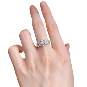 Fashionable S925 silver double row zircon ring featuring five round cut sparkling stones