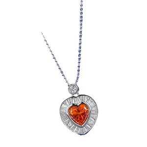 S925 silver heart necklace featuring an 8mm orange fanta stone and crystal halo
