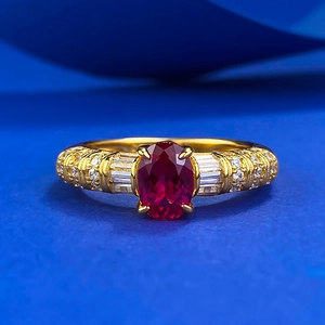 Bague Vintage en Argent Sterling 925 Avec Strass Rouge Ovale pour Femme Plaqué Or Design Élégant Princesse Bijoux de Mode Bague