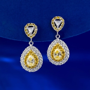 925 Sterling Silver Pear Shaped Yellow Zirconia Stud Earrings Halo Water Drop Drop Earrings For Women Jewelry