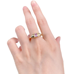 Minimalist gold S925 silver signet ring with a rectangular pink sapphire gemstone