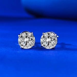 Classic Round Cut 925 Sterling Silver Stud Earrings For Women White Rhinestone Inlaid Fashion Simple Jewelry Earrings
