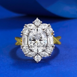 Luxury 925 Sterling Silver Oval Cut Rhinestone Halo Ring For Women Twisted X Band Elegant Gold Wedding Party Finger Jewelry