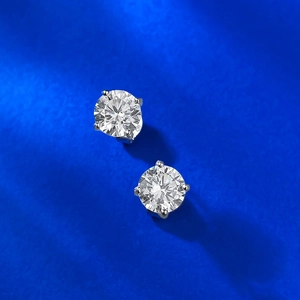 Classic S925 sterling silver round cut moissanite stud earrings in four-prong setting