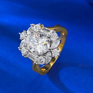Macro detail of S925 hallmark on a luxury oval halo cluster ring with gold plating