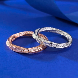 925 Sterling Silver Twisted Mobius Ring For Women Rhinestone Pave Inlaid Fashion Finger Ring Wedding Party Jewelry Gift