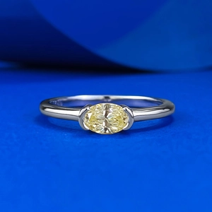 925 Sterling Silver Oval Yellow Rhinestone Ring Elegant Minimalist Inlaid Gemstone Finger Ring For Women Fashion Jewelry