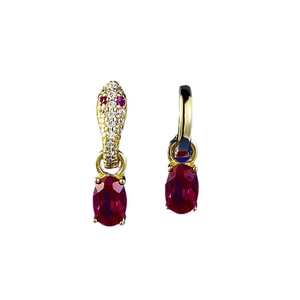 Elegant S925 silver oval ruby earrings with brilliant diamond accents on white background