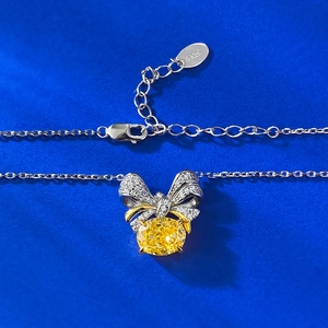 Collier nœud en argent S925 avec pendentif ovale en diamant jaune pour femmes