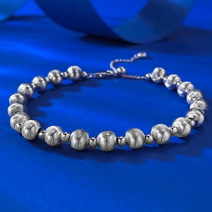S925 sterling silver cat-eye beaded bracelet with brushed texture and lobster clasp