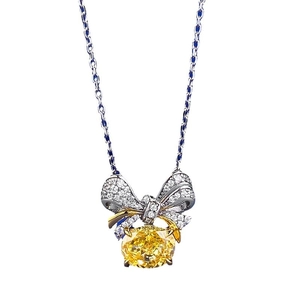 Collier nœud en argent S925 avec pierre jaune taille fleur de glace éclatante