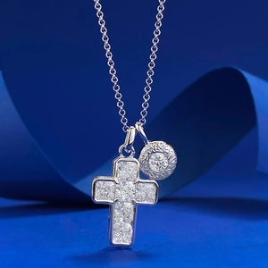 925 Sterling Silver Cross Pendant Necklace For Women Sparkling Rhinestone Inlaid Double Pendant Adjustable Chain Fashion Jewelry Gift