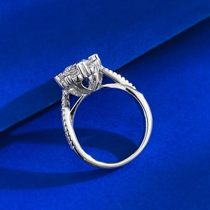 Classic Moissanite engagement ring in S925 sterling silver with halo pave setting