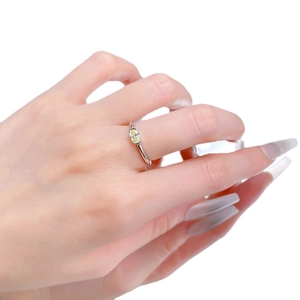 S925 sterling silver ring with 4x6mm yellow simulated diamond worn on a hand