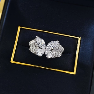 Exquisite S925 sterling silver butterfly ring with shimmering multi-layer crystal stones