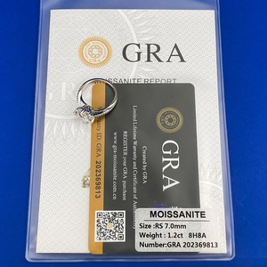 Detail of 1.2ct Moissanite ring with GRA certificate and warranty card documentation