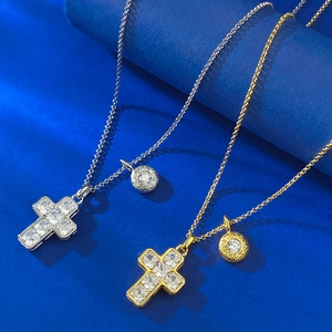 S925 silver cross pendant necklace with round floral coin in gold and silver finish