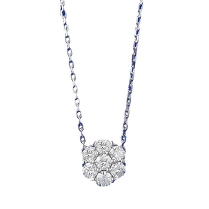 Sparkling S925 sterling silver moissanite flower cluster pendant necklace on white background