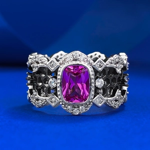 Bague en Argent Sterling 925 Avec Pierre Rectangulaire Rose pour Femme Vintage Nid d'Abeille Dentelle Creuse Strass Incrusté Bijoux de Mode