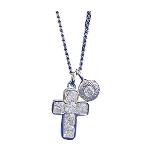 Elegant S925 silver cross pendant necklace with high carbon diamonds on white background