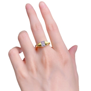 Elegant gold S925 silver ring featuring a rectangular purple zircon gemstone on hand