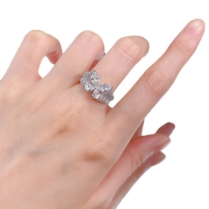 S925 silver butterfly ring with marquise-cut zircon wings and pave-set diamond accents