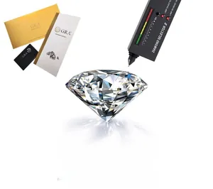 Macro shot of Moissanite stone with GRA certificate and professional diamond tester tool