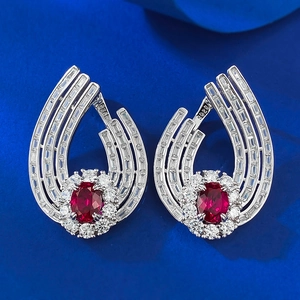 Boucles d'Oreilles Clous Luxueuses en Argent Sterling 925 Rouge Sang de Pigeon avec Strass Boucles d'Oreilles Élégantes pour Femme Mariage Bijoux