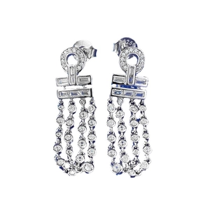 Luxurious S925 sterling silver tassel earrings with geometric links and sparkling zircons