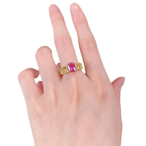 Elegant gold-plated S925 silver ring featuring a rectangular pink tourmaline on hand