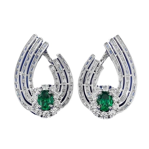 Boucles d'oreilles halo en argent S925 avec pierre émeraude ovale et zircone