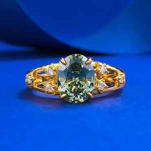 925 Sterling Silver Green Tourmaline Oval Ring Gold Plated Elegant Inlaid Rhinestone Anniversary Gift For Women Jewelry