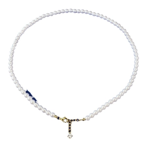 Collier en argent S925 avec perles blanches et pendentif en pierre bleue de style français