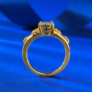 Luxury S925 silver gold-plated ring with large oval mint green tourmaline and side stones