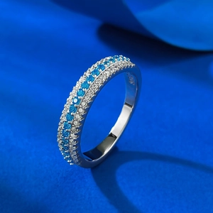 S925 sterling silver ring featuring Paraiba blue stones and sparkling white zircons