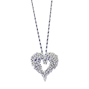Elegante S925 Sterling Silber Herzkette mit funkelnden Steinen und blauem Emaille