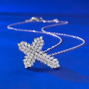 Sparkling S925 silver cross pendant necklace with micro-paved cubic zirconia stones