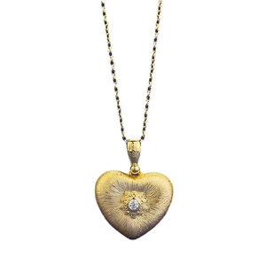 S925 sterling silver heart necklace with gold-plated brushed texture and small diamond